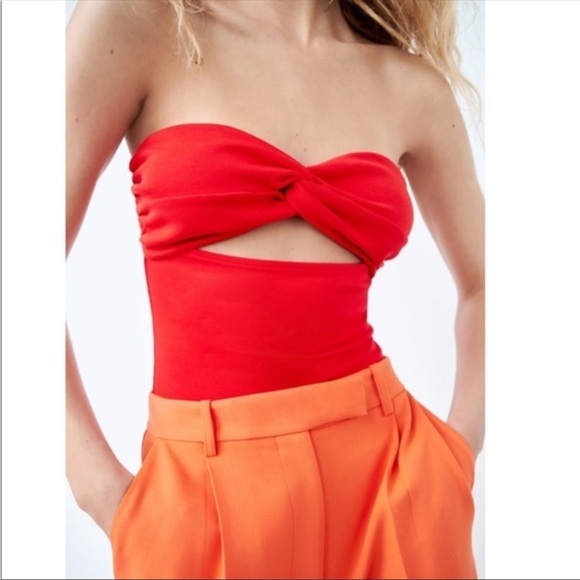 New Zara Red Knot Sweetheart Neckline Bodysuit - Picture 5 of 6